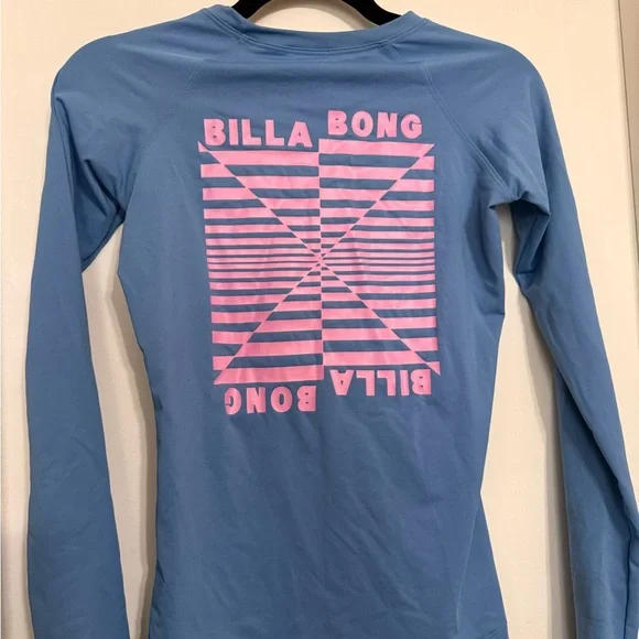 Billabong Sky Blue Rash Guard with Pink Logo - Picture 2 of 4